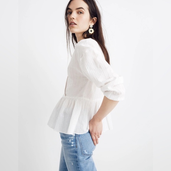 Madewell bubble sleeve peplum top metallic thread stripe size XS - Picture 2 of 14